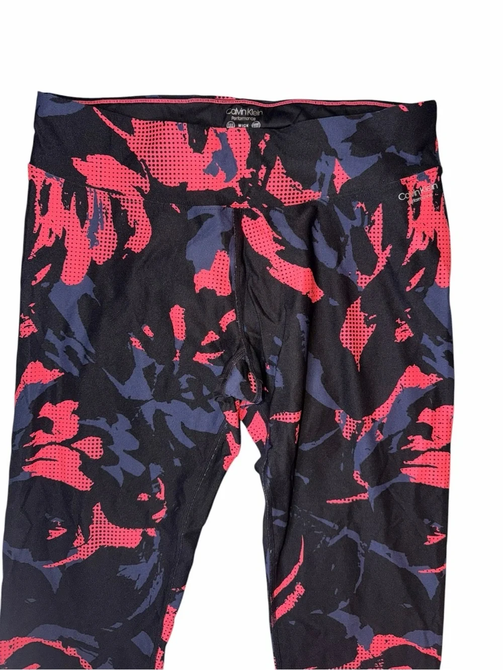 Calvin Klein Coral, Black & Grey Abstract Print Cropped Leggings